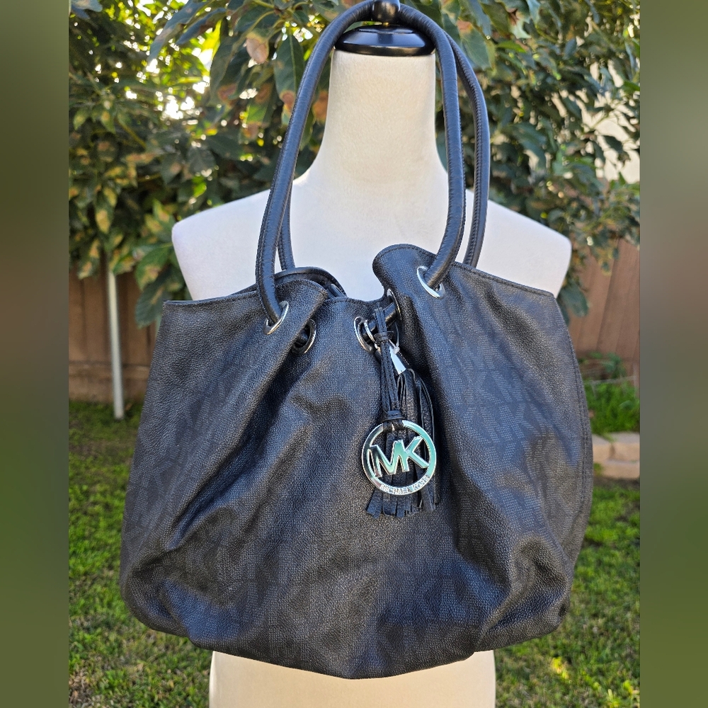 Michael Kors Black Monogram Ring Handle Tote/Shoulder Bag Circa 2012